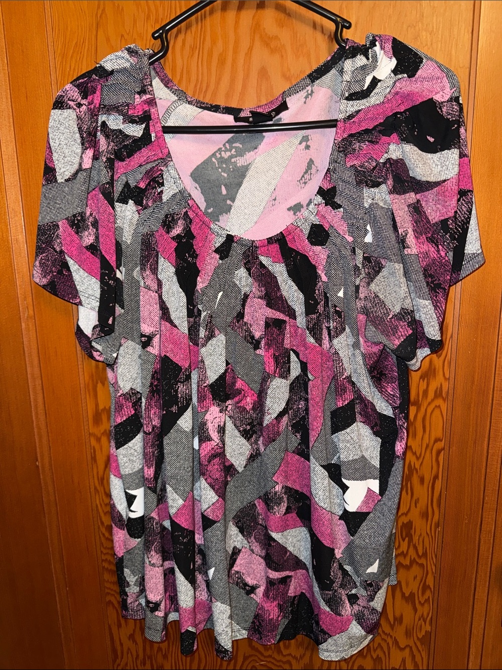Style & Co. Pink Black Gray Abstract V-Neck Tunic